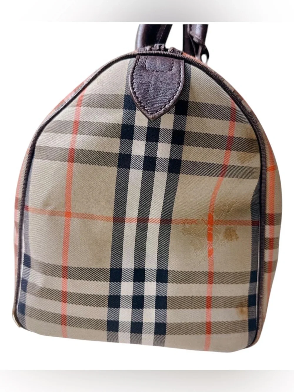 Burberry Haymarket Nova Check Top Handle Boston Travel Tote Carry All Purse Bag